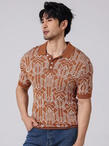 Manfinity Homme Áo thun nam tay ngắn in họa tiết rộng rãi có nút cài cúc thông thường - Nhiều màu - Xem 6