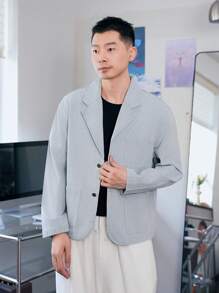 Manfinity Homme Men's Loose Fit Casual Retro Striped Light Blue Denim Jacket - Light Wash - View 5