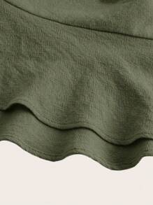 Elaquor Shorts Plus Size de Cor Sólida com Bainha Franzida Francesa - Verde Militar - Visão 10