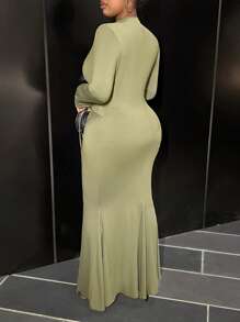 Slaydiva Plus Size Women's Elegant Formal Mermaid Dress With Long Sleeves, For Fall/Winter