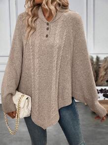 SHEIN LUNE Suéter informal de mujer con cuello vuelto, botones y mangas de murciélago