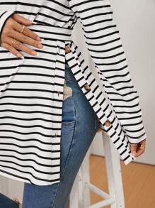SHEIN Camiseta de lactancia casual de rayas para maternidad, primavera y otoño - Blanco - Ver 6