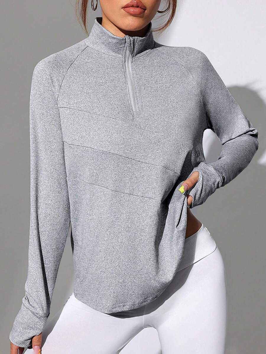 Easithlete 女士纯色拉链长袖连帽衫秋季拉链运动衫 - 灰色 - 查看 1