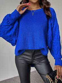 Chiquease Suéter de cuello alto azul marino bordado con cuentas