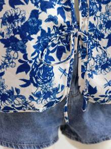 Soleia 大码女式花卉印花休闲宽松抽绳背心上衣，适合秋季、冬季、度假、毕业典礼和返校 - 彩色 - 查看 4