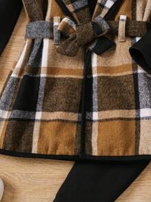 SHEIN Elladie kids 2 chiếc áo thun dài tay cổ tròn màu trơn cho bé gái trẻ, áo vest kẻ caro không tay và quần dài trang phục thường ngày - màu đen - Xem 4