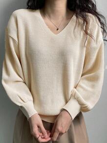 DAZY Drop Shoulder Ribbed Knit Sweater Fall - Apricot - View 3