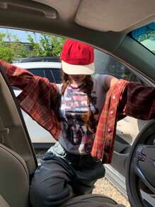 DAZY 女式格子宽领春秋衬衫，适合圣诞节、中国新年服装、春夏秋季、法兰绒女装、秋季女装长袖上衣 - 紅色 - 查看 5