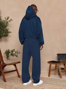 SUMWON Essential Heavyweight Hoodie Kangaroo Pocket Athleisure Pullover Winter Comfort Cozy Lounge Sports Everyday Casual - Blue - View 4