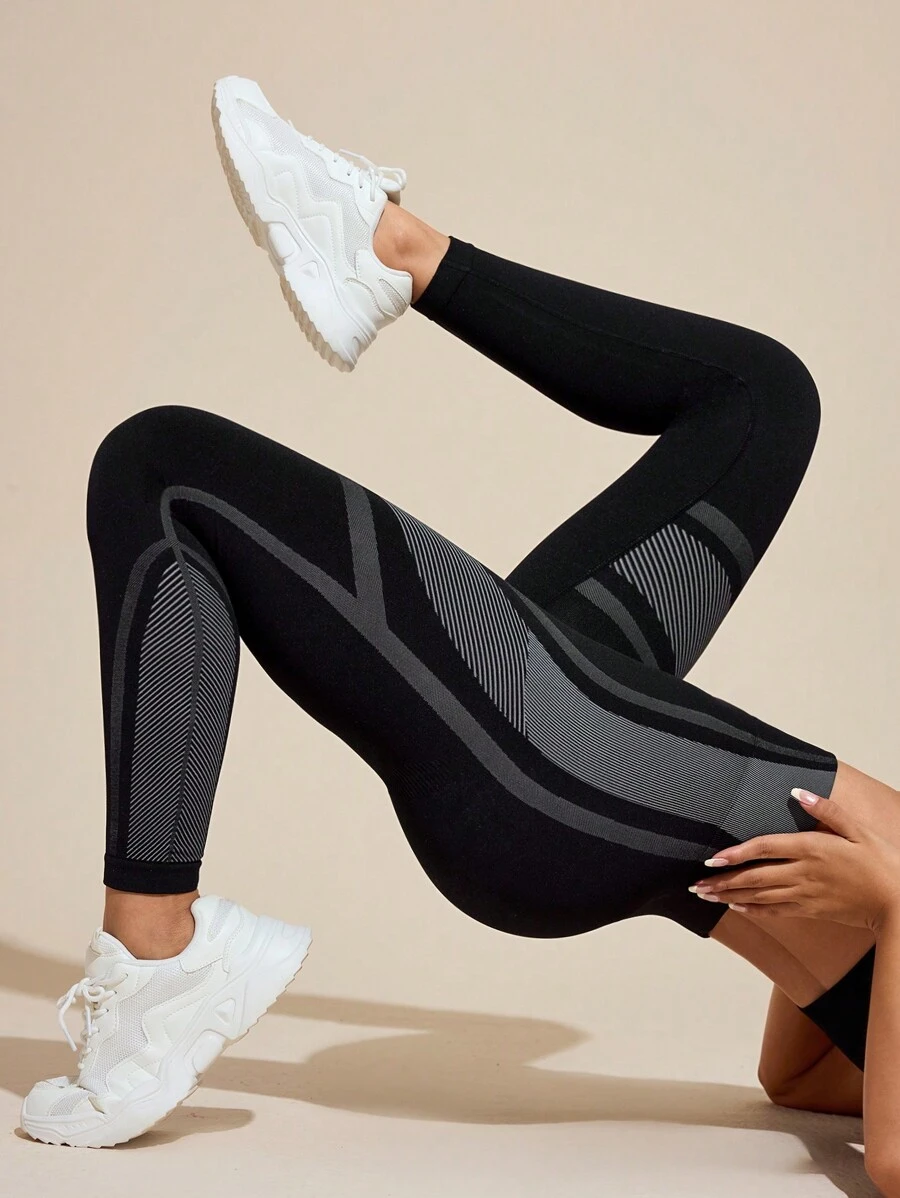 Gameset SHEIN Sport Solid Color Patchwork Simple Casual Sports Leggings/Seamless/High Waist Yoga Women Pants - Multicolor - View 1