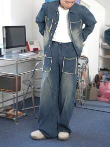 Claim Dot Men's Light Blue Distressed Baggy Jeans - Light Wash - View 3