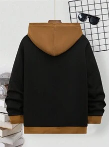 Tween Boys Minimalist Stylish New Loose Contrast Color Thickened Hooded Sweatshirt - Multicolor - View 2