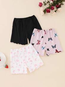 3 件套女孩简约蝴蝶印花短裤（黑色、粉色和白色） - 彩色 - 查看 2