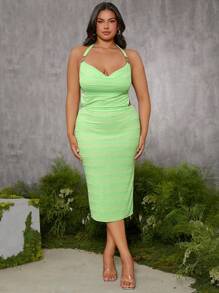 evoluSHEIN X Anitta Jheni 设计师大码夏季度假条纹露背吊带连衣裙、节日、派对、感恩节、生日服装、海滩、节日 - 彩色 - 查看 6