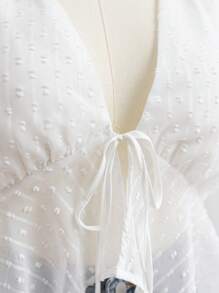Soleia Áo sơ mi babydoll dài tay họa tiết chấm bi trắng, quần áo dự tiệc tốt nghiệp trở lại trường, trang phục mùa thu - trắng - Xem 4