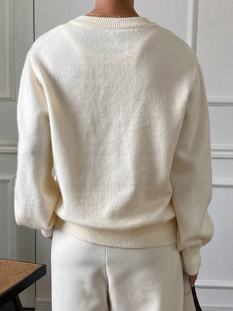 Color Block Striped Embroidered V-Neck Loose Women Sweater,Fall Women Clothes