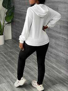 Slaydiva 休闲白色印花连帽卫衣 & 黑色印花运动裤套装 - 黑與白 - 查看 2