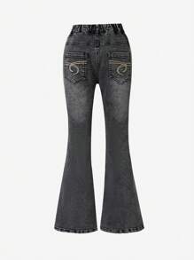 SHEIN Wildeya Pantalones acampanados elásticos de estilo vintage retro para niñas preadolescentes, otoño