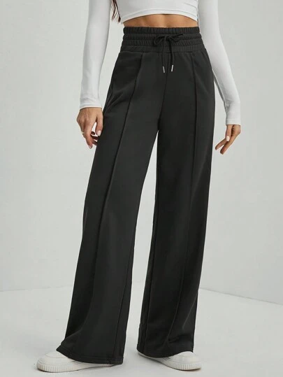 SHEIN Tall 净色抽绳腰部阔腿运动裤