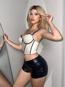 SHEIN Unity 女士细肩带露背扇形下摆蝴蝶结圆点吊带短款上衣