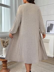 Flirla 2 件大码落肩豹纹背心裙套装 - 淺灰色 - 查看 2