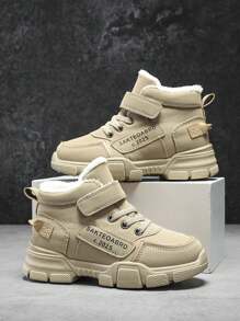 时尚透气休闲卡其色钩环儿童男童冬靴 - 卡其色 - 查看 7