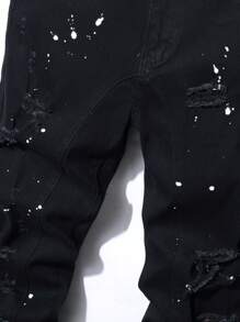 Manfinity Roughcore Men's Pocket Splatter Paint Print Distressed Casual Jeans, Emo Style - Black - View 5
