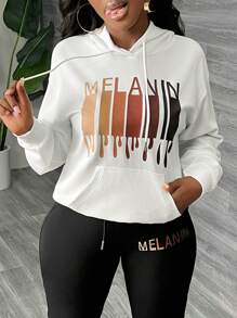 Slaydiva 休闲白色印花连帽卫衣 & 黑色印花运动裤套装 - 黑與白 - 查看 4