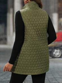 SHEIN LUNE Plus Size Women's Sleeveless Drawstring Buttoned Tank Top Jacket Coat For Winter Clothes