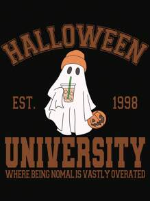 INAWLY Halloween Cute Little Ghost Print Crew Neck Sweatshirt Pullover Fall Outfit - Black - View 4