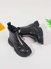 1 đôi bốt cao đến giữa bắp chân, bốt da thời trang xuân thu cho bé gái đi học - màu đen - Xem 3