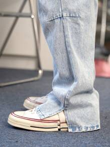 Claim Dot 男士浅蓝色斑驳牛仔街头装 - 淺色水洗藍 - 查看 4