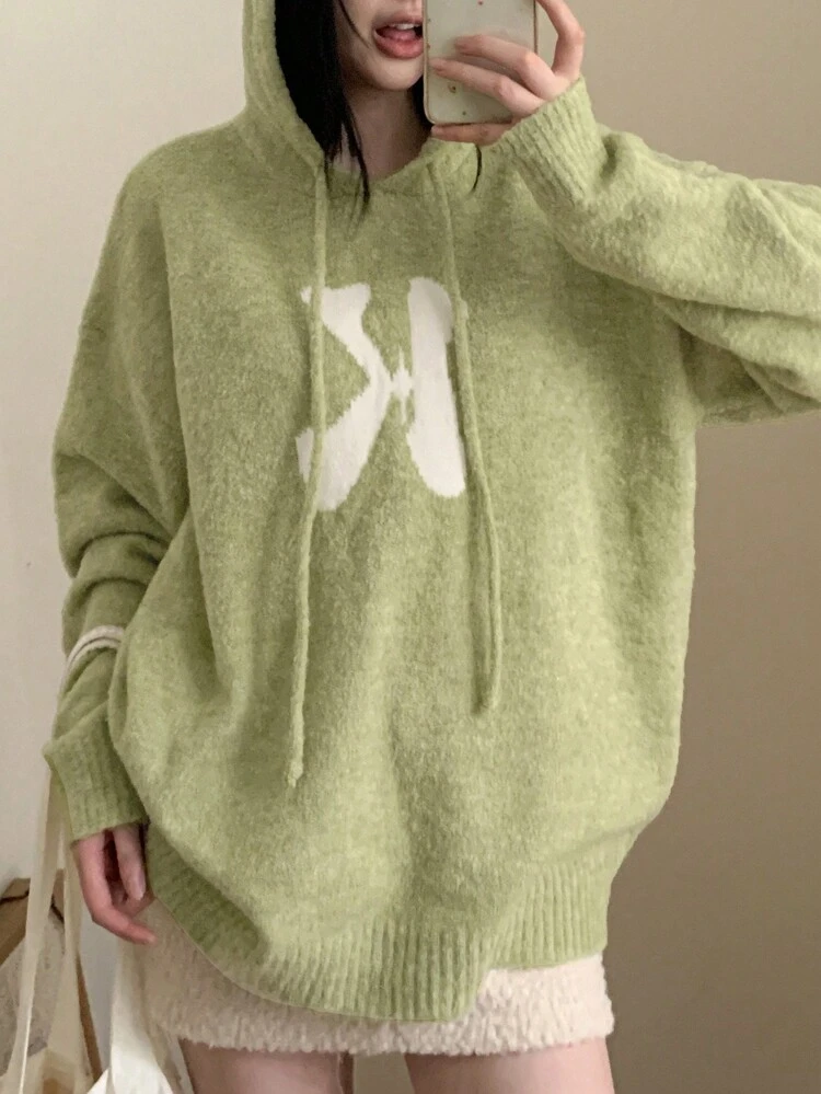 Women's Letter Pattern Drop Shoulder Loose Fit Sweater Hoodie, Autumn & Winter