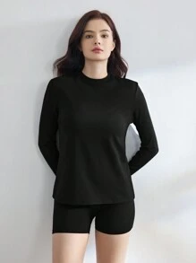 Ocili Leisure Comfortable Thicken Fleece Long Sleeve Cycling Pants Women Pajama Set - Black - View 5