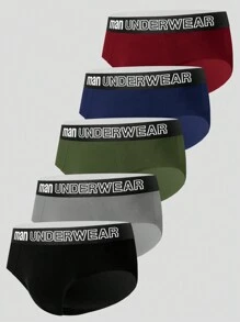 5 piezas/paquete Calzoncillos casuales cómodos y con estampado de letras transpirables de moda para hombres