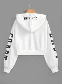 Comfortcana Áo hoodie nữ dáng ngắn có dây rút in họa tiết bờ biển phía Đông, thích hợp cho lễ tốt nghiệp, trang phục tựu trường, lễ tốt nghiệp, trang phục giáo viên cho nữ, trang phục tựu trường mùa thu/đông. - trắng - Xem 2