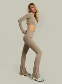 Musera Sport Active Long Sleeve Thumb Detail Top Gym Fitness - Grey - View 3