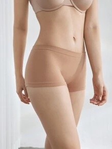 Ocili 女士纯色简约无缝平角短裤，日常休闲 - 卡其色 - 查看 4