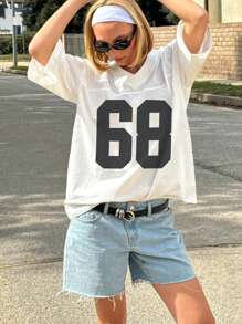 INAWLY 女士宽松休闲印花 V 领落肩 T 恤，夏季