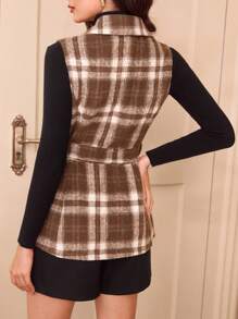 Vintamour Retro Elegant Women Regular Jacket, Autumn/Winter Fitted Waist Tie Belt Sleeveless Plaid Vest Jacket Vest Women Jackets Renaissance Fair Winter Women Coat Business Women Clothes Women Blazers Fall Women Outfits Homecoming Thanksgiving Women Outfit Fall Clothes Halloween Women Dress Winter Women Dress Women Blazers