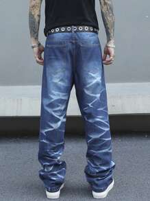 Manfinity EMRG Men's Loose Fit Straight Leg Jeans With Pockets, Casual - Blue - View 5