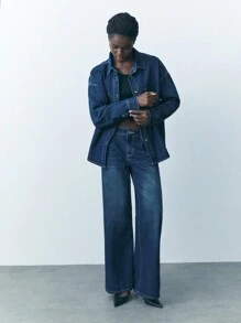 Maija Women's Casual Loose Denim Long Sleeve Shirt, Blue - Dark Wash - View 6