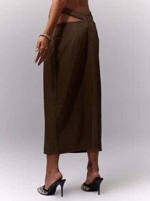 MUSERA Cut Out Side Midi Skirt Elegant Summer Sexy Chic - Grey - View 3