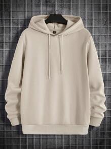 EURMUSE Men Slogan & Cartoon Graphic Drawstring Thermal Lined Hoodie - Camel - View 2