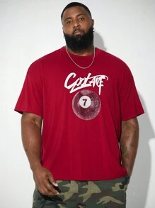 Manfinity VCAY Plus Size Men's Casual Billiard Pattern Loose Fit Short Sleeve T-Shirt For Summer - Red - View 1