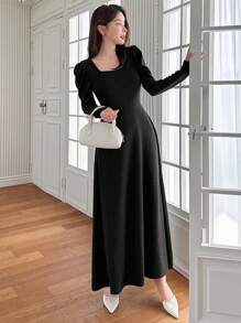 DAZY 女式长款保暖衬里连衣裙 - 黑色 - 查看 2