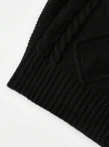 Elamini 纯色 V 领无袖简约针织上衣，休闲日常穿着 - 黑色 - 查看 4