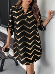EMERY ROSE Plus Size Fall/Winter Women Clothes Casual Foil Herringbone Pattern Dress/Fall Women Clothes/Party Dress/Fall Dresses/Elegant Dress/Work Dress/Glitter Dress Business Casual Woman Work Dress Business Dress Holiday Outfits Glitter Dress Party Clothing Party Women Dresses Sequin Party Dresses For Women - Black - View 6