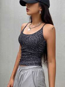 DAZY Women's Adjustable Strap Fitted Wide Collar Camisole - Dark Grey - View 6