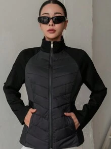 DAZY Quilted Thick Warm Fitted Jacket Padded Coat For Women, Winter,Winter Women Clothes,Padded Coat Women - Black - View 5